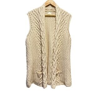 Kilrowan Knitwear Merino Wool Vest Womens XL Cream Cable Knit Open Front Ireland